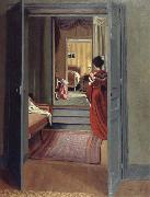 Felix Vallotton Interior with Woman in red Spain oil painting artist